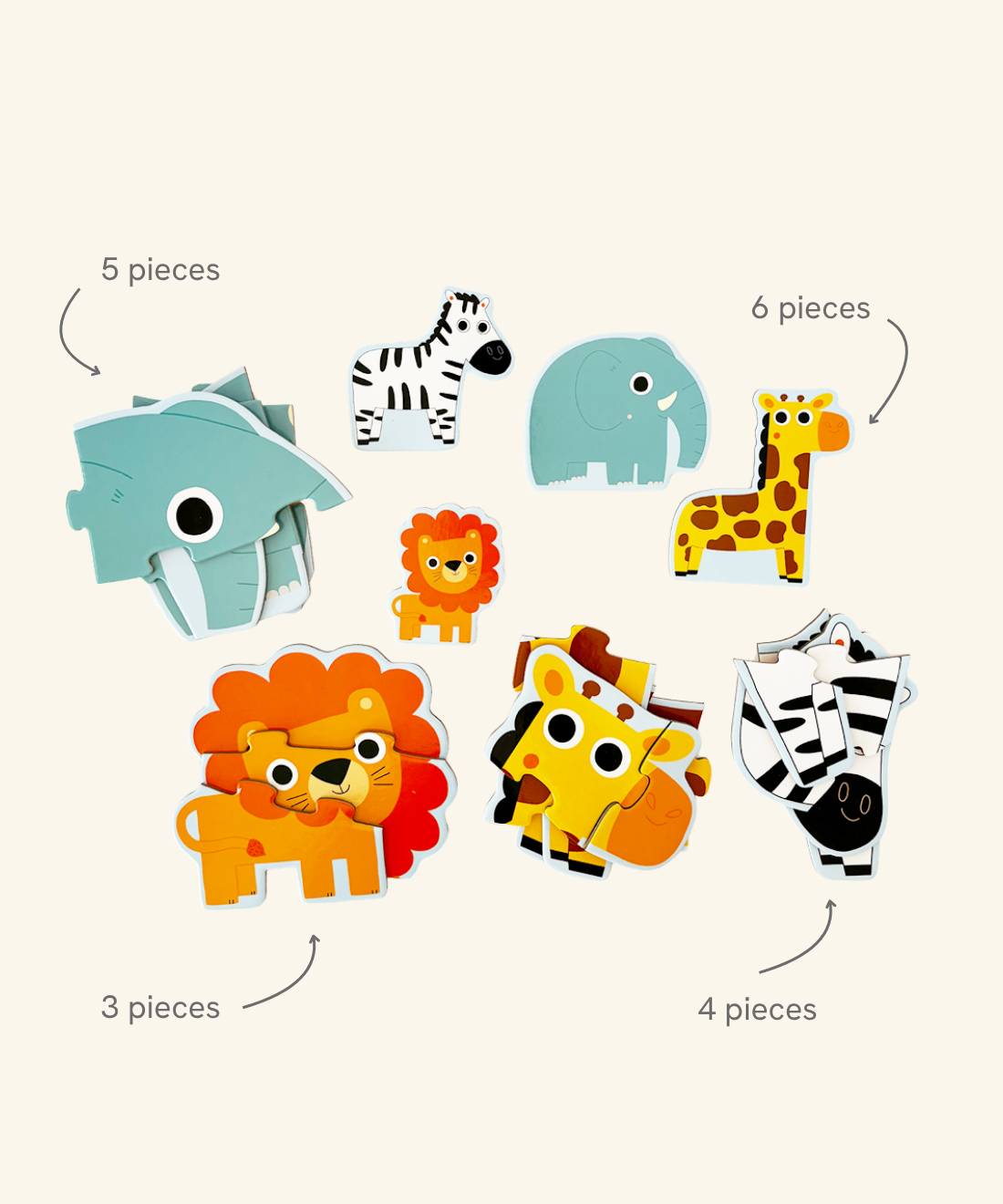 Progressive Animal Puzzles - 4 puzzle set