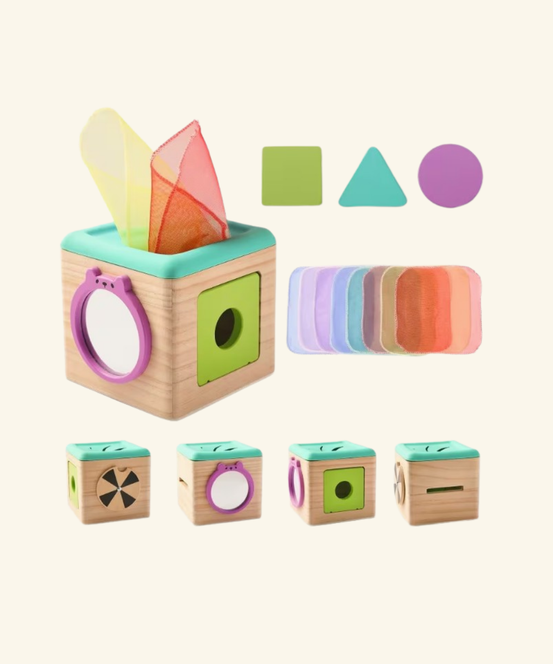 Neon Montessori Silicone & Wood Busy Cube