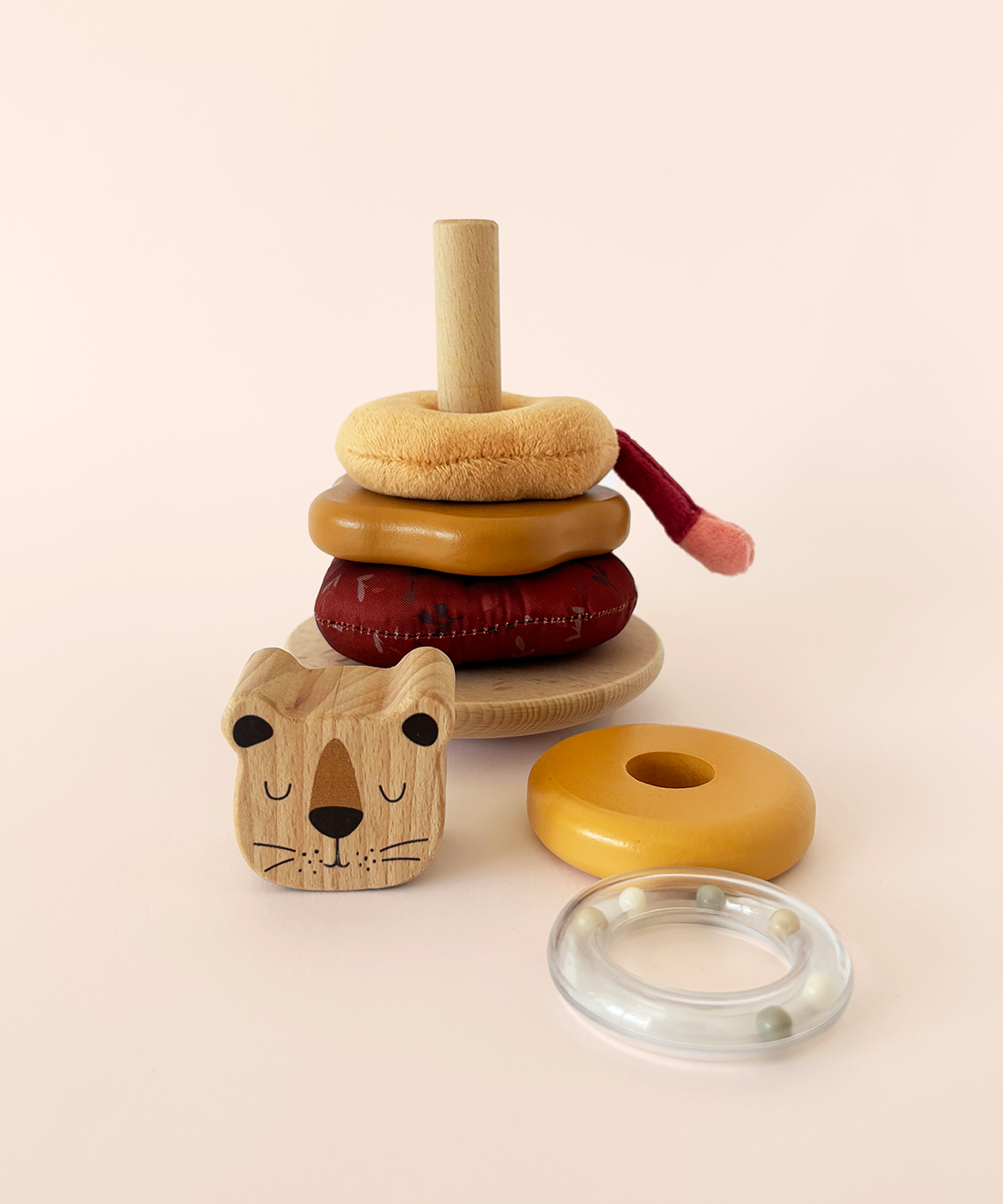 Lion Stacking Ring (Mixed wood & plush)