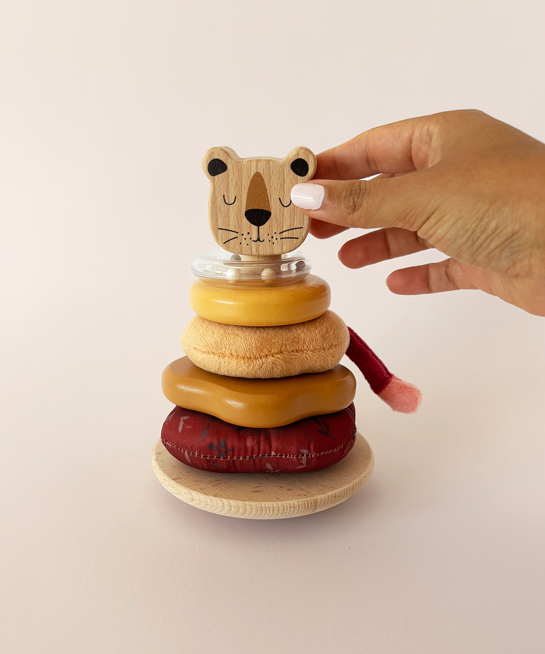 Lion Stacking Ring (Mixed wood & plush)