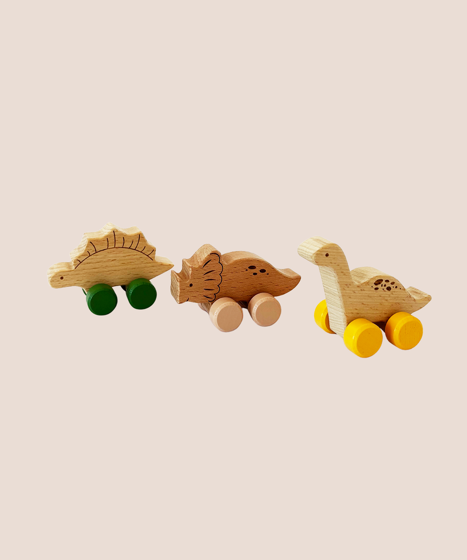 Wooden Dinosaurs on Wheels (3-dinosaurs)
