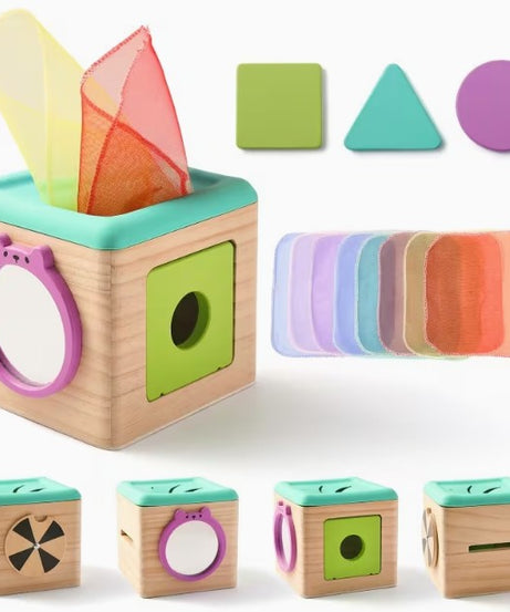 Neon Montessori Busy Cube (Silicone & Wood)