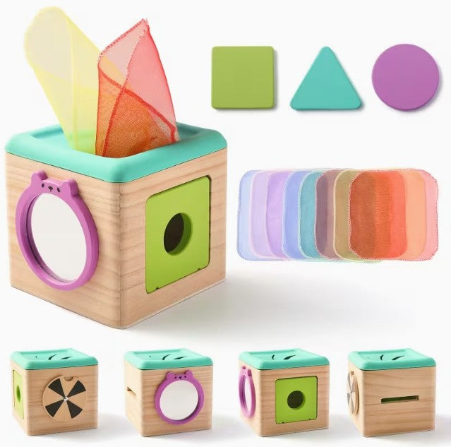 Neon Montessori Busy Cube (Silicone & Wood)