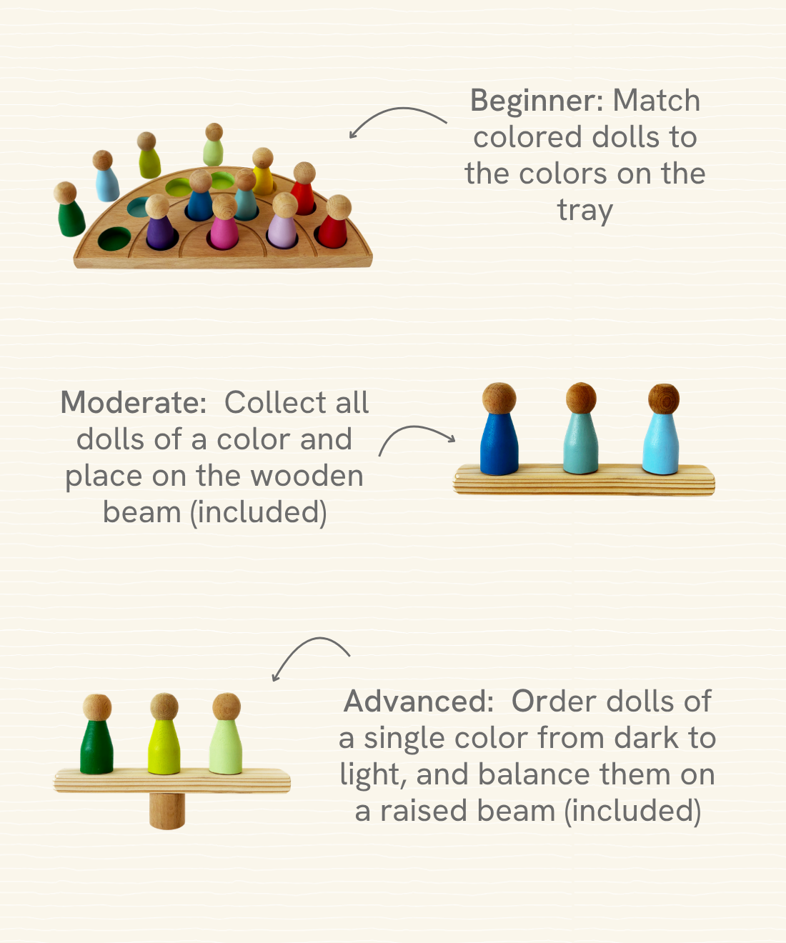 Wooden Color Match Dolls Set