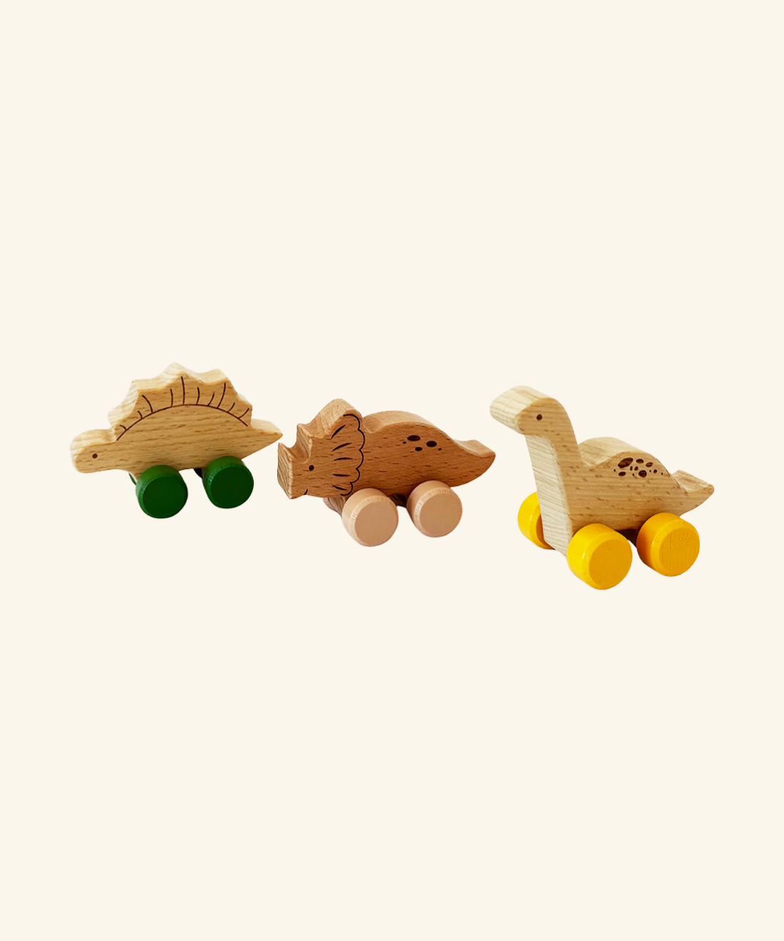 Wooden Dinosaurs on Wheels (3-dinosaurs)